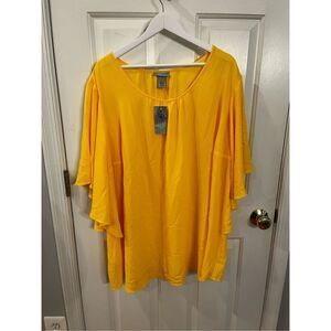 Catherine’s Yellow Flutter Sleeve Spring Top s 3X NWT